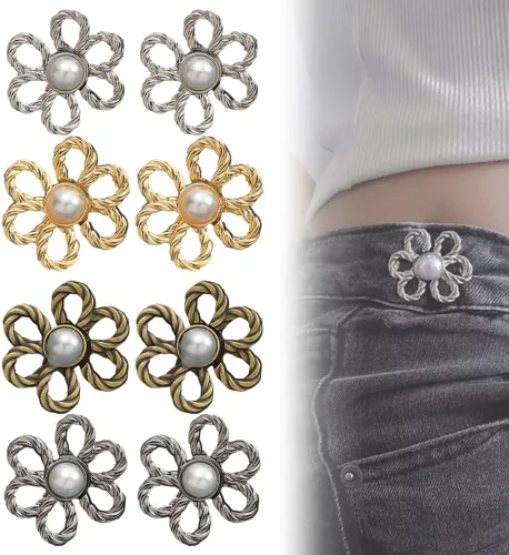 Miniatura 8 de Juego de 12 unidades de ajuste de cintura para pantalones, botones de flores y alfileres para jeans sueltos, pantalones de mezclilla de flores,