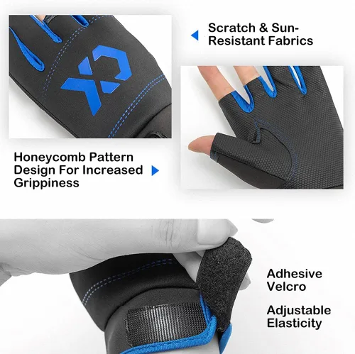 Miniatura 8 de SEIWEI Fishing Gloves 3 Fingers Cut Waterproof Sports Gloves Anti-Slip Windproof Gloves for Fishing Hunting Riding Cycling Hand Protectiion