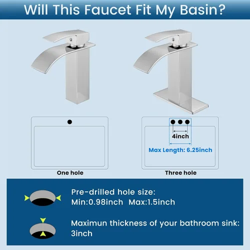 Miniatura 5 de Airuida Grifo de Baño con Acabado Cromado Pulido Boquilla de Cascada Mango Único Agujero Único Grifo de Lavabo de Baño 1 o 3 Agujeros Grifo de cromo