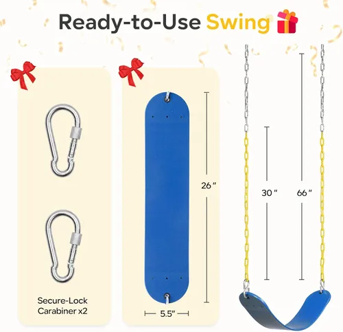 Miniatura 2 de DECORLIFE Paquete de 2 asientos de columpio para columpio, soporta 330 libras, kits de reemplazo de columpios con cadenas revestidas para niños