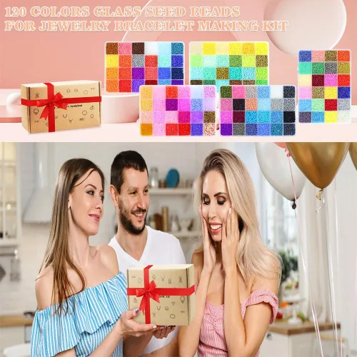 Miniatura 7 de Juego de 54000 cuentas de cristal para hacer joyas, 120 colores de cuentas pequeñas de 0.079 pulgadas (0.079 in), cuentas de pulsera con cuentas
