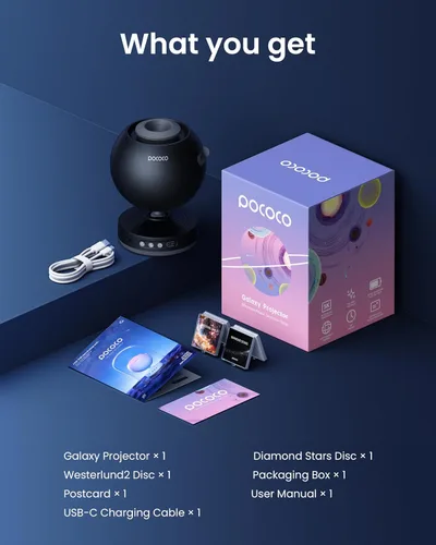 Miniatura 7 de POCOCO Proyector Galaxy Star para dormitorio con discos de película óptica reemplazables, proyector de luz nocturna de planetario para el hogar