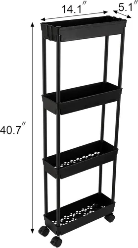 Miniatura 4 de Sooyee Carrito de Almacenamiento Delgado de 4 Niveles, Carrito de Almacenamiento con Ruedas, Estante Estrecho, Estante de Baño, Unidad de Estantería