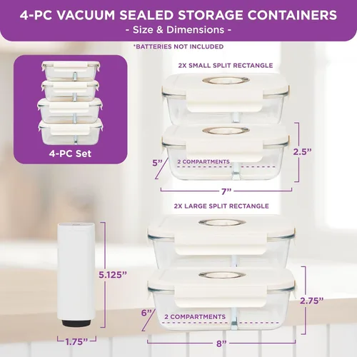 Miniatura 4 de HOLDN’ STORAGE Recipientes de almacenamiento al vacío para alimentos, juego de 4 recipientes de compartimentos y bomba electrónica - Mantenga