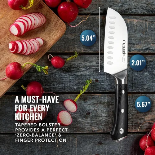 Miniatura 6 de Cutluxe Santoku – Cuchillo de 5" de cocina, cuchillo para carne y verduras – Acero alemán forjado de alto carbono – Espiga completa y afilado como