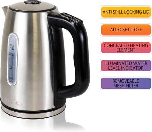 Miniatura 4 de Kenmore - Hervidor eléctrico inalámbrico de 1.7 litros con 6 preajustes de temperatura, tetera de acero inoxidable con luz LED, apagado automático