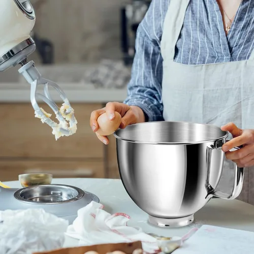 Miniatura 7 de Tazón de mezcla de 5 cuartos de galón para batidoras de pie KitchenAid, tazón de acero inoxidable de grado alimenticio con mango y cierre, Plateado