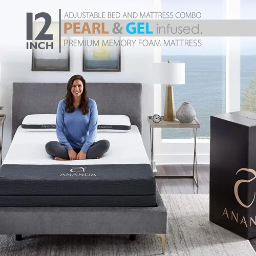 Miniatura 6 de Blissful Nights Ananda - Colchón de espuma viscoelástica con infusión de perlas y gel frío de 12 pulgadas con base de cama ajustable de primera