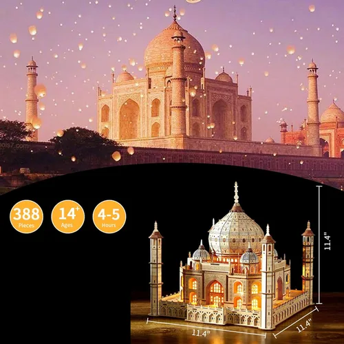 Miniatura 4 de Rompecabezas de madera 3D para adultos, modelo de madera del Taj Mahal con luz LED, kit de construcción mecánica de autoensamblaje, juego