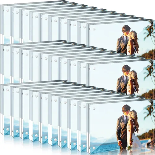 Miniatura 11 de Handepo Paquete de 30 marcos de fotos acrílicos transparentes de 4 x 4 pulgadas, marcos de fotos magnéticos de doble cara, 0.787 in de grosor, sin