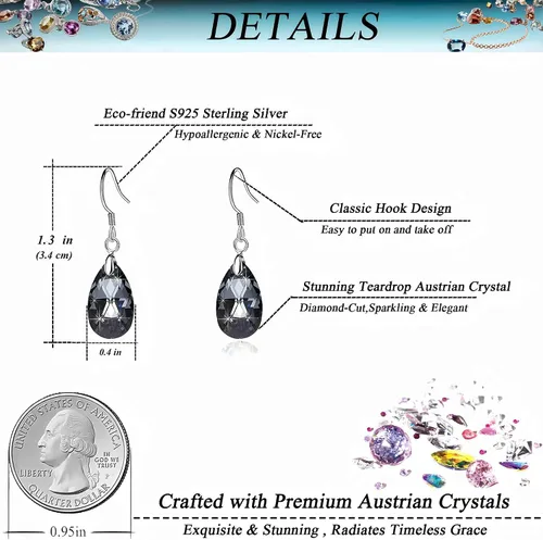 Miniatura 53 de Aretes colgantes de cristal austriaco con forma de lágrima para mujer, joyería hipoalergénica de plata de ley 925
