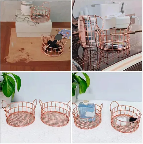 Miniatura 7 de 5 cestas redondas de metal para almacenamiento, organizador de mesa versátil para artículos de tocador de maquillaje y cestas de alambre más