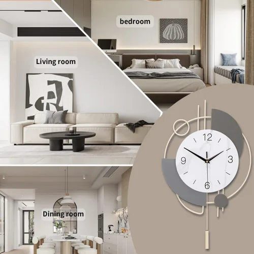 Miniatura 5 de Dankeit Reloj de pared decorativo de cuarzo silencioso con péndulo, grande para sala de estar, cocina, baño, dormitorio, 13 x 21.65 pulgadas (beige)