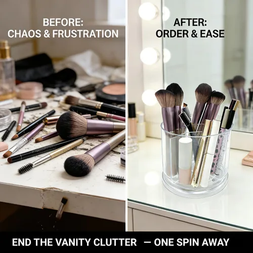 Miniatura 2 de Soporte para brochas de maquillaje con 360 brochas de maquillaje giratorias para tocador, 5 ranuras, organizador de maquillaje y almacenamiento