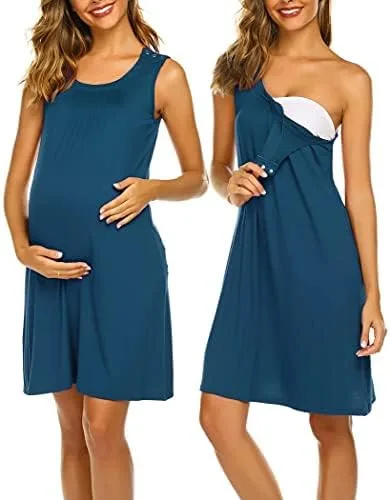 Ekouaer Camisón de lactancia 3 en 1 para parto, parto, hospital de enfermería, vestidos de lactancia materna S-XXL