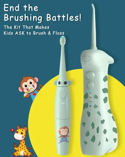 Miniatura 3 de Irrigador dental eléctrico para niños de 6 a 12 años, irrigador oral para niños con 3 modos suaves y 2 modos sónicos, kit dental compatible