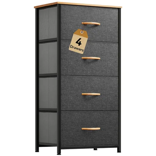 DWVO Cómoda de 4 cajones, cómoda pequeña para dormitorio, torre de almacenamiento de tela, cómoda, unidad organizadora para armarios, sala de estar,