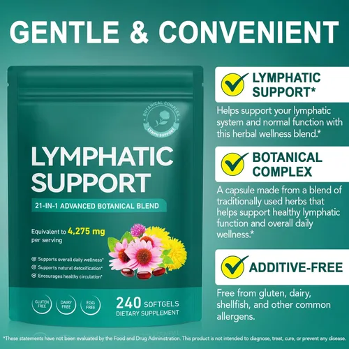 Miniatura 3 de Suplementos de drenaje linfático, suplemento de apoyo del sistema linfático para mujeres y hombres, mezclas de hierbas naturales con equinácea