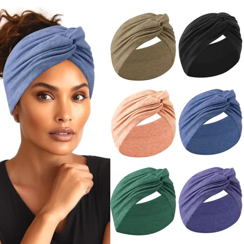 Miniatura 8 de HAUHC Diademas extra anchas para mujer, 7 pulgadas, grandes, como algodón, turbante anudado, bandana, diademas para mujeres antideslizantes