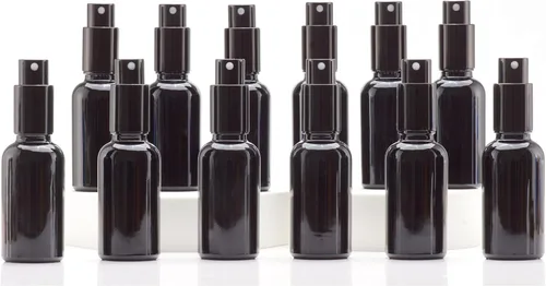 Miniatura 25 de YIZHAO Botellas de vidrio ámbar de 1 oz, con pequeño aerosol de niebla fina, tapa de metal, recargable para aceite esencial, viajes, limpieza