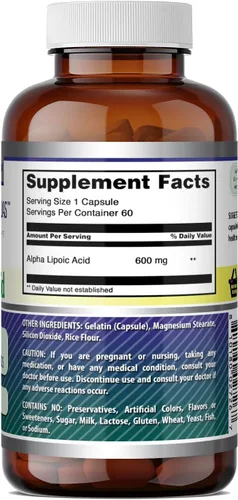 Miniatura 5 de Amazing Formulas - Ácido alfa lipoico Suplemento de 600 mg por porción, cápsulas, sin OMG, sin gluten, fabricado en Estados Unidos