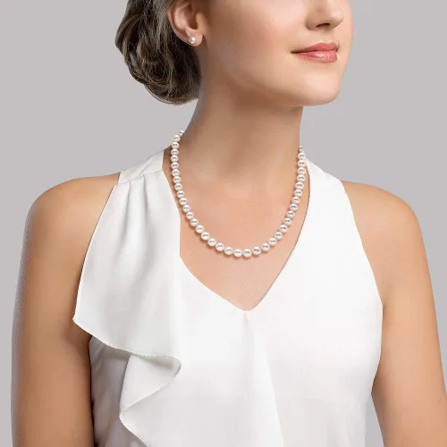Miniatura 28 de The Pearl Source 14K Gold 6.5-7.0mm AAAA Quality Round White Freshwater Cultured Pearl Necklace for Women in 16"-36" Lengths