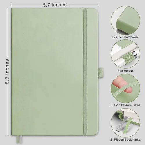 Miniatura 2 de RETTACY Cuaderno rayado, 192 páginas numeradas, tamaño mediano A5 (5.7 x 8.3 pulgadas), para hombres y mujeres, diario, escritura, trabajo y Verde