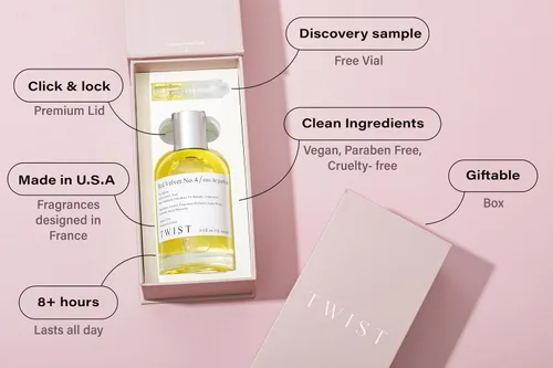 Miniatura 2 de Twist - Eau De Parfum Red Velvet No. 4, inspirado en Baccarat Rouge 540 de MFK, perfume de larga duración, sin parabenos, vegano, ingredientes