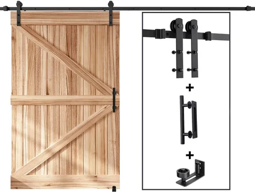 Miniatura 10 de EaseLife Kit de herrajes para manija y riel de puerta corrediza de granero de 5.5 pies, polea recta, se desliza suavemente silenciosamente, fácil