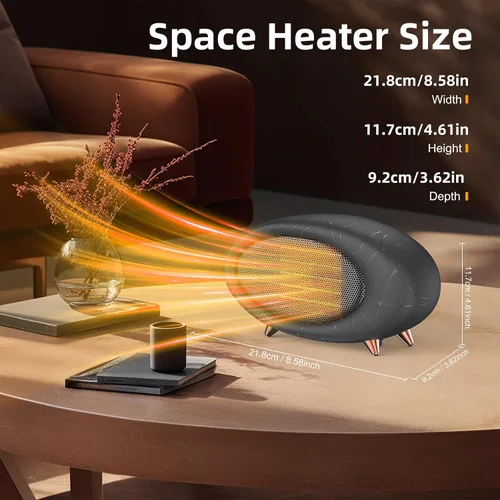 Miniatura 6 de Calentador de escritorio de 600 W con protección contra sobrecalentamiento y vuelco, calefacción rápida de cerámica PTC para uso en interiores (gris)