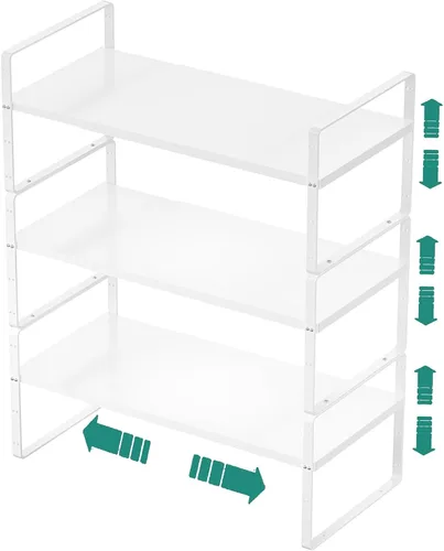 Miniatura 7 de SUZLON Estante de metal expandible, organizador de estante de cocina resistente de 4 niveles, estante ajustable para gabinete, despensa, encimera