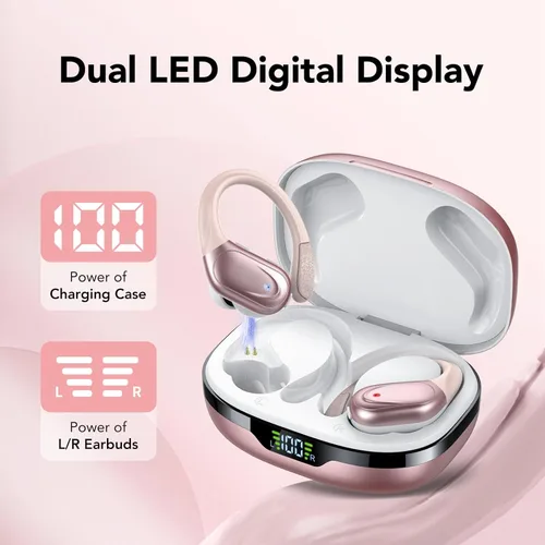 Miniatura 2 de Auriculares inalámbricos Bluetooth 5.3, 60 horas de reproducción con pantalla digital, auriculares deportivos inalámbricos con gancho para la oreja