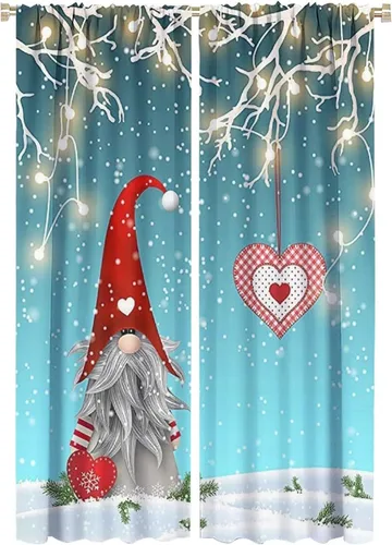 Miniatura 23 de Cortinas de Navidad de gnomo, bolas de árbol de Navidad, luces, regalos, decoración de tablones para sala de estar, dormitorio, bolsillo para barra