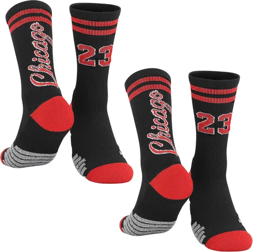 Miniatura 21 de 2 pares de calcetines de baloncesto para hombres y niños, equipo de baloncesto con número de la suerte, calcetines de estrella para niños y adultos