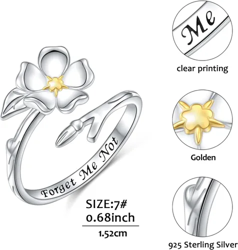 Miniatura 4 de Yearace Forget Me Not - Anillos para mujer, de plata de ley, Myosotis Scorpioides, floral, ajustable, con flores