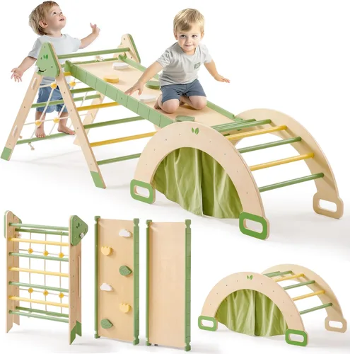 ROBOTIME Juguetes de escalada 5 en 1 para niños pequeños, juego de escalada Pikler de 3 piezas para niños pequeños, juego de triángulo interior de
