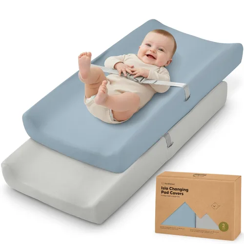 Miniatura 20 de Paquete de 2 fundas orgánicas para cambiador para niña, niño, neutro - 100% algodón, funda para almohadilla de mesa cambiadora, sábanas suaves