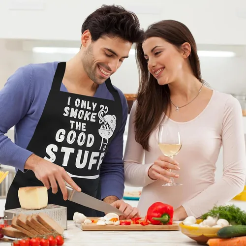 Miniatura 3 de Ougher Delantales divertidos para hombres, delantal de barbacoa para papá con 2 bolsillos, correa ajustable para el cuello, delantales de cocina