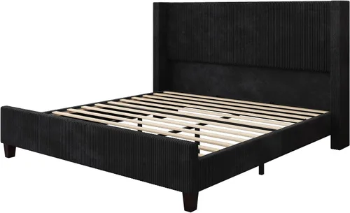 Miniatura 8 de AMERLIFE Base de cama tapizada tamaño Queen con cabecera de 50.8 pulgadas de alto, cama de plataforma con respaldo de alas con patas de madera
