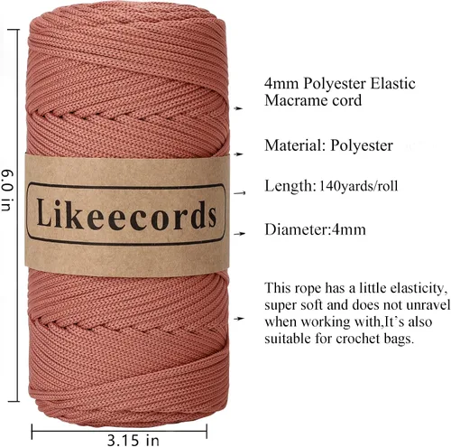 Miniatura 2 de Likeecords Cuerda trenzada de macramé de poliéster de 0.157 in, suministros de macramé para manualidades de bricolaje, hilo elástico para colgar