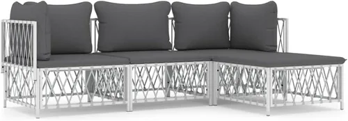 Miniatura 3 de Garden Lounge Set Outdoor Patio Furniture with Corner Sofa, Middle Sofa & Footstool, Modern White Textilene Fabric & Powder-Coated Steel for