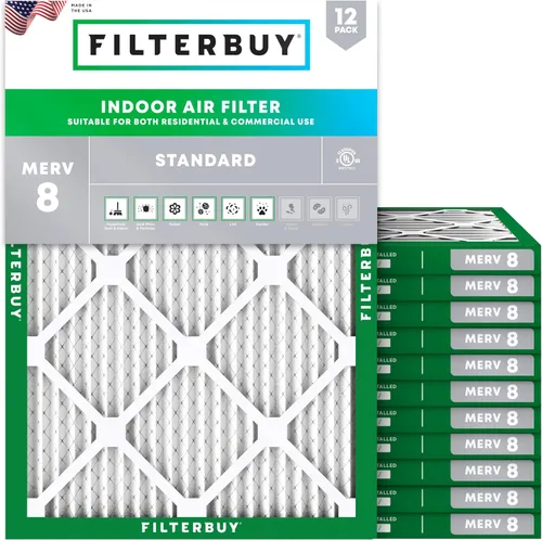 Miniatura 23 de Filterbuy - Filtro de aire de 16 x 25 x 1 pulgadas, MERV 8, Defensa Esencial contra el Polvo y las Alergias (paquete de 12), Filtros plisados