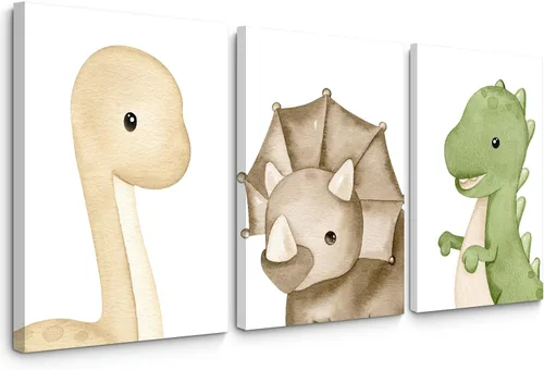 Miniatura 14 de Arte de pared de dinosaurio para habitación de niños, lienzo para decoración de pared de dinosaurio para niños, arte de pared de guardería