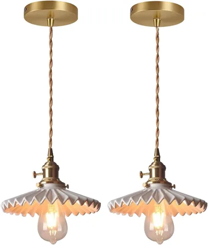 Miniatura 15 de Lámpara colgante de cerámica negra para isla de cocina, pantalla festoneada de cerámica, estilo granja, vintage, luces colgantes de techo