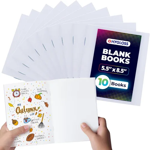 Miniatura 13 de Hygloss Libros en blanco – Paquete de 10 unidades – 5.5 x 8.5 pulgadas A5 colores surtidos – Libros en blanco de tapa blanda para que los niños