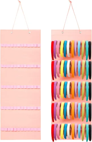 Miniatura 14 de Tudomro Soporte Colgante para Diademas para Niñas Organizador de Accesorios de Cabello de Felpa con 60 Bandas Elásticas Soporte para Lazos