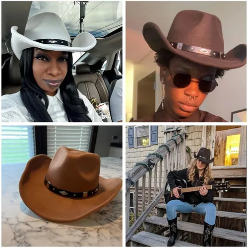 Miniatura 5 de GRNUS Mens Felt Western Cowboy Hat Fedora Outdoor Wide Brim Cowgirl Hat for Women
