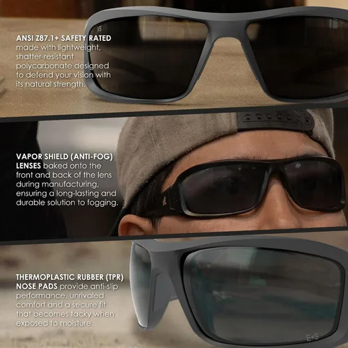 Miniatura 4 de EDGE Brazeau - Lentes de seguridad antideslizantes, resistentes a impactos y arañazos, 99.9% de protección UV, clasificación ANSI Z87 Marco negro