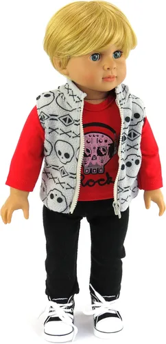 Miniatura 2 de American Fashion World Conjunto de chaleco y pantalones de calavera para niños de 3 piezas para muñecas de 18 pulgadas Calidad premium y diseño