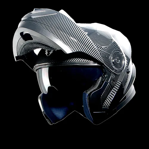 Miniatura 2 de 1Storm Nuevo Casco Modular de Motocicleta con Visera Dual Cara Completa y Luz Trasera LED Recargable: Modular901 Fibra de Carbon Negro